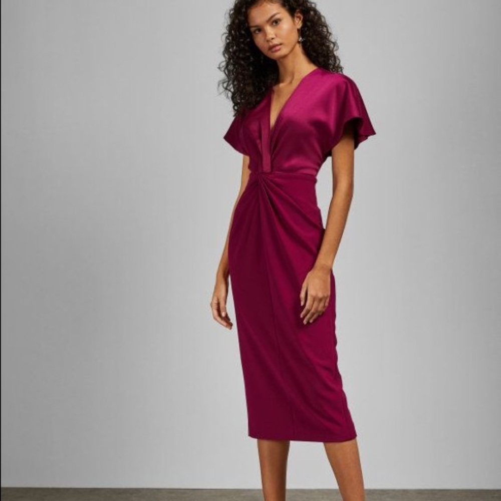 Ted Baker Ellame Midi Dress in Deep Pink